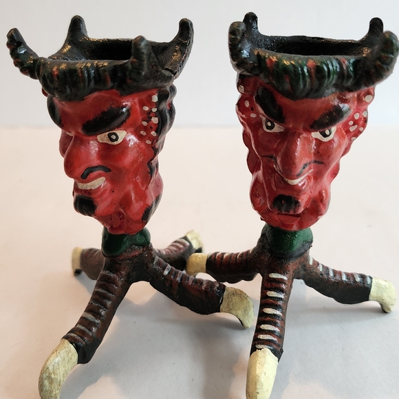 Antique Cast Iron Satan/Devil Candleholders- a Pair - Picture 5 of 5